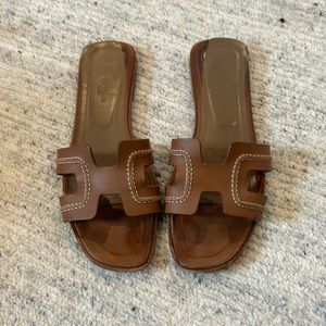 Used Condition Brown Hermes Oran Sandals Size 40